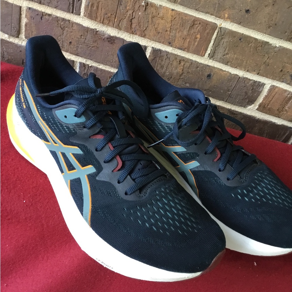 Asics Dark Blue Running Sneakers with Gold Accents